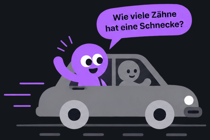 Bloop lehnt aus dem Autofenster und fragt: Wie viele Zähne hat eine Schnecke?